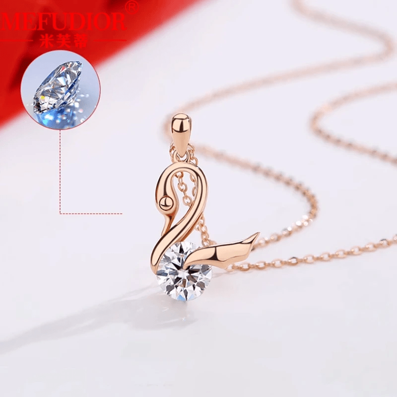 Collier Plume dâOr Rose Beafowl 18ct - Diamant Moissanite 1 CaratsđLorieleâą
