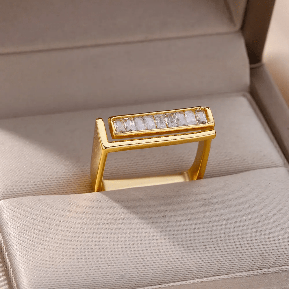 Bague Carrée Marbre Éthérée, Plaquée Or 14K - Zirconium 💎