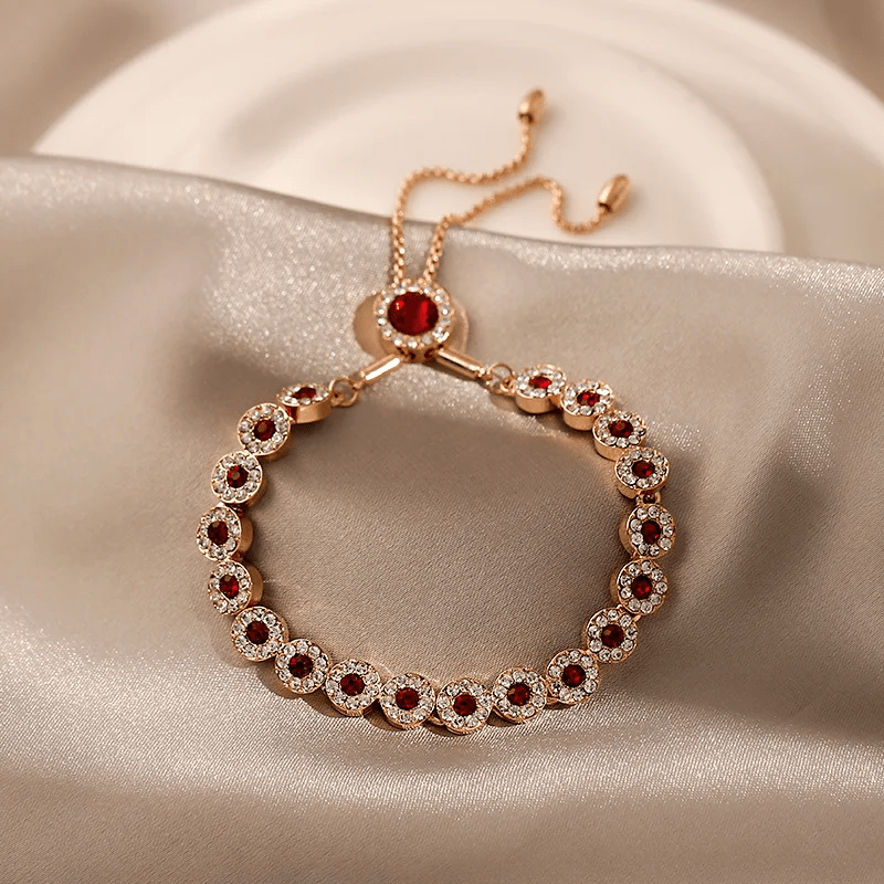 LORIELE - Bracelet Ajustable Ruby Fleur Ecarlate plaqué Or 14K🌹