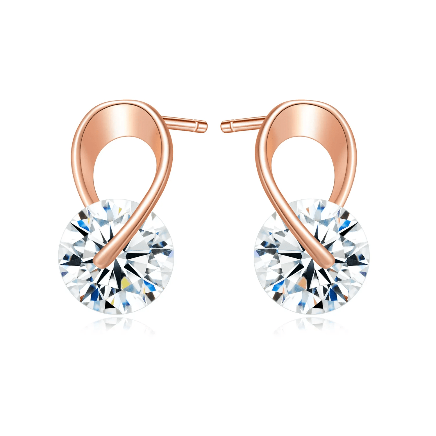 Boucles d'oreilles Nœud Amour Cristallin Or Rose 18ct - Diamant Moissanite 1 Carat 💎