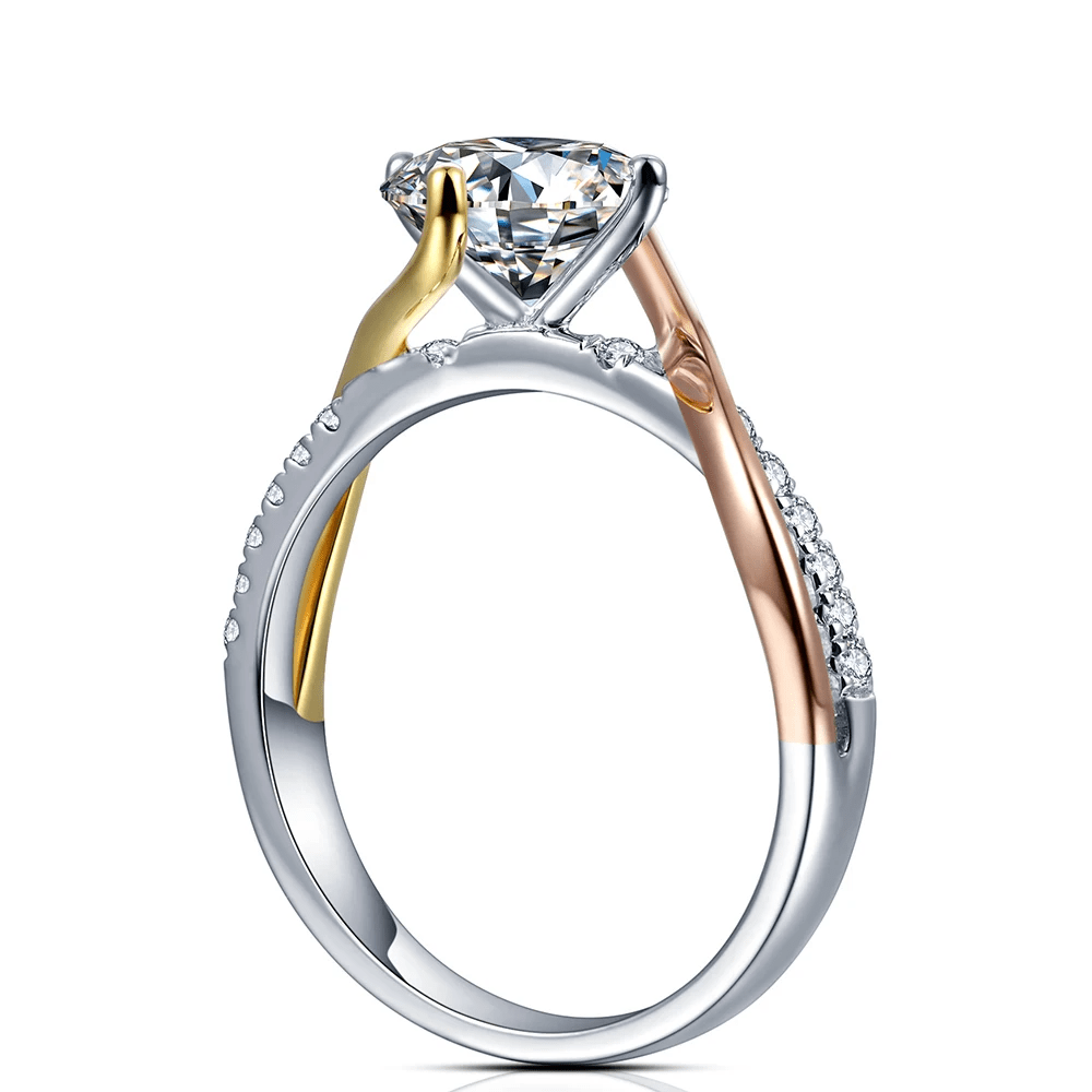 Bague Solitaire Étreinte d'Hélia Argent, Or & Or Rose - Diamant Moissanite 1 Carat 💎
