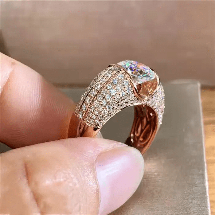 Bague Charme Pavé Amara en Or Rose - Diamant Moissanite 1 Carat 💎