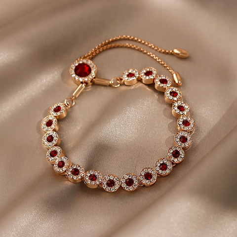 LORIELE - Bracelet Ajustable Ruby Fleur Ecarlate plaqué Or 14K🌹