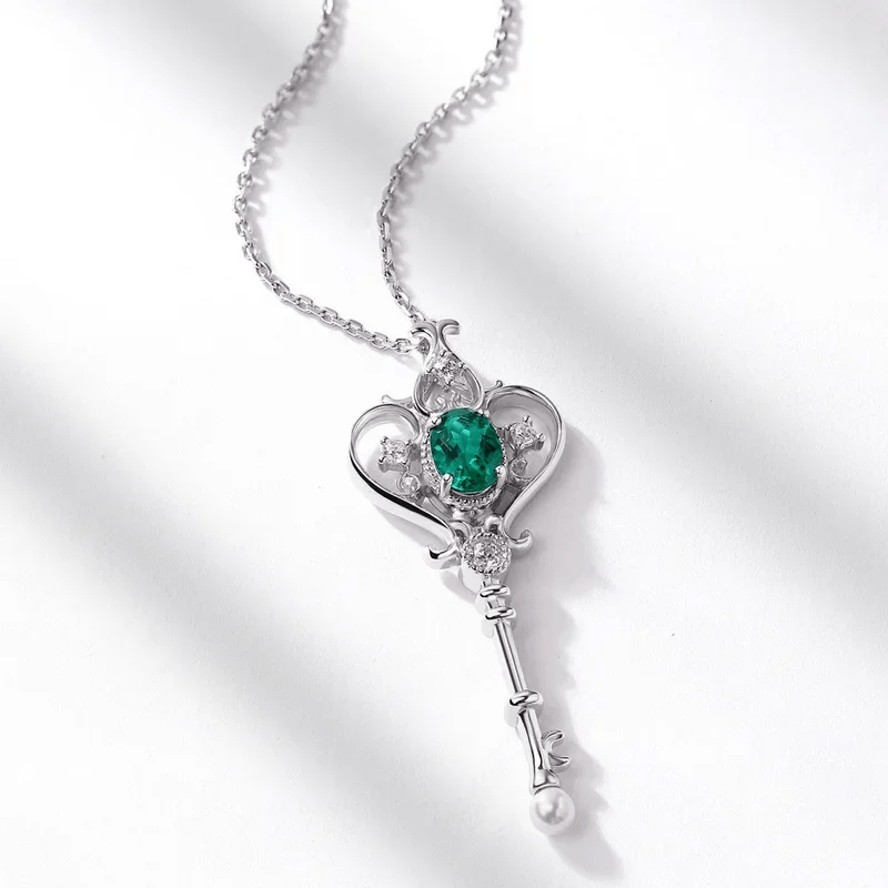 Collier Clé Secret d’Avaline en Argent Sterling 925 - Émeraude 1 Carat ❇️