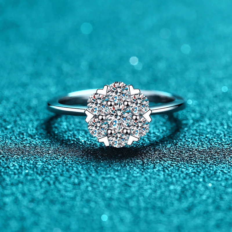 Bague Solitaire Magie Florale En Argent Sterling 925 - Diamant Moissanite 1 Carat 💎Loriele™