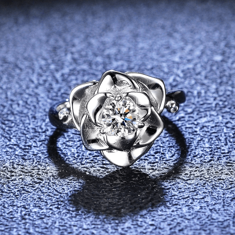 LORIELE - Bague Rose Étoilée en Argent Sterling 925 - Diamant Moissanite 1 Carat 💎