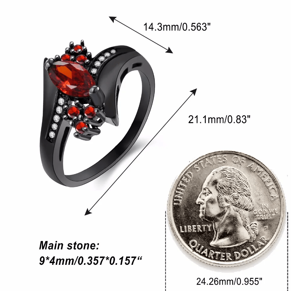 Bague Dame Noire Marquise en Rhodium Noir - Moissanite Rouge 1 Carat 💎