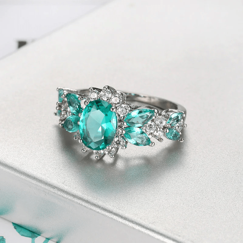 Bague Cocktail Pétale Turquoise - Vert D'Éclat💎