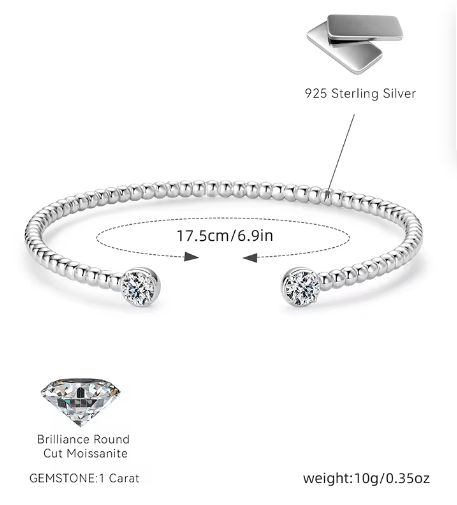 Bracelet Symphonie Perlée en Argent sterling 925 - Diamant Moissanite 1 Carat 💎
