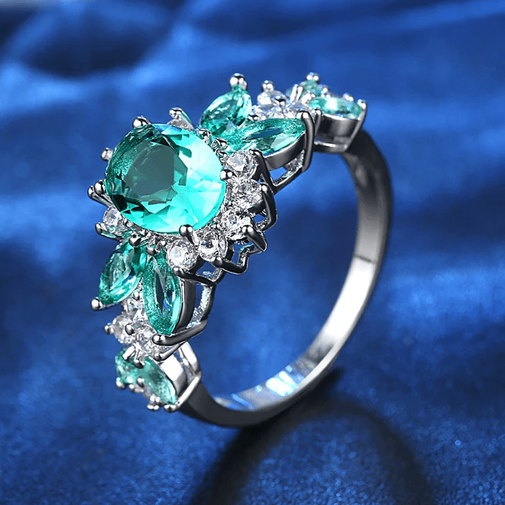 Bague Cocktail Pétale Turquoise - Vert D'Éclat💎