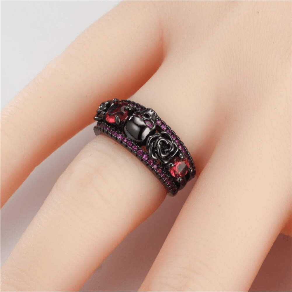 Bague Rose des Ombres en Rhodium Noir - Moissanite Rouge 1 Carat 💎