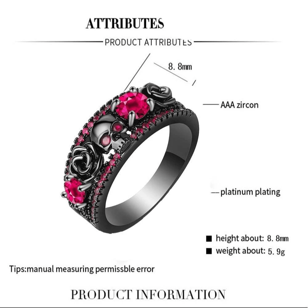 Bague Rose des Ombres en Rhodium Noir - Moissanite Rouge 1 Carat 💎