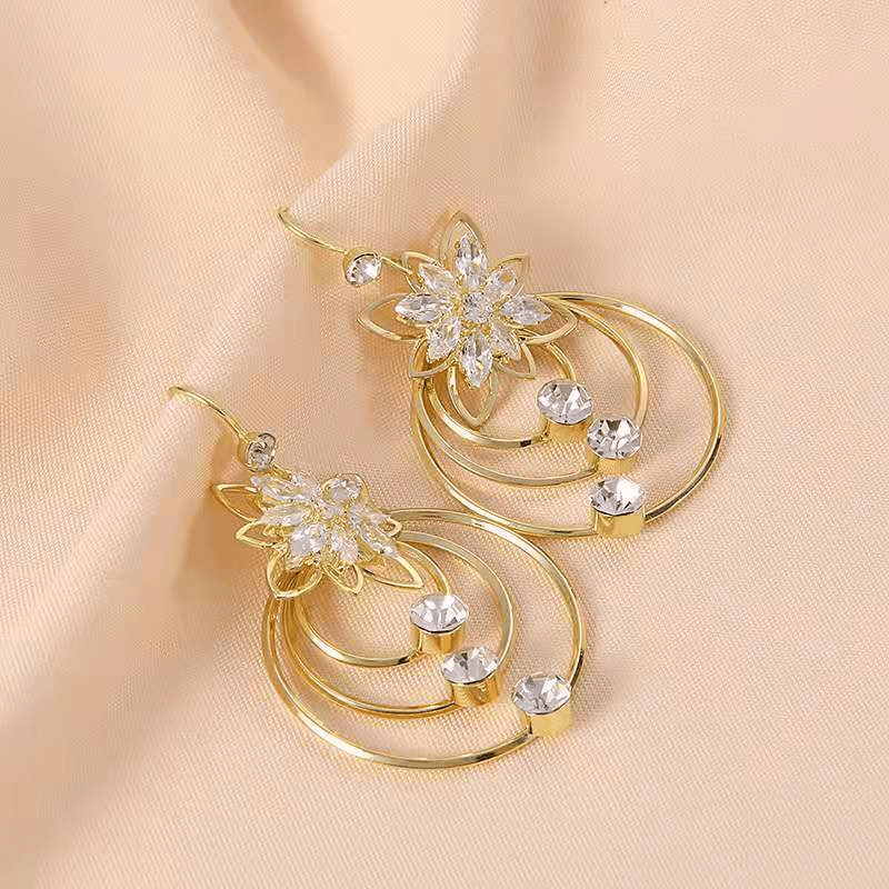 Boucles d'oreilles Fleur de Cristal Plaqué Or 18 Carats Loriele™