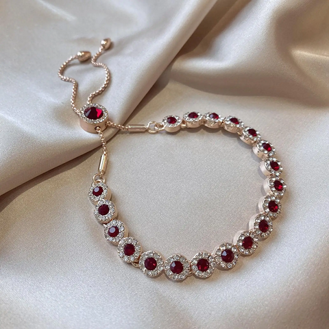 LORIELE - Bracelet Ajustable Ruby Fleur Ecarlate plaqué Or 14K🌹
