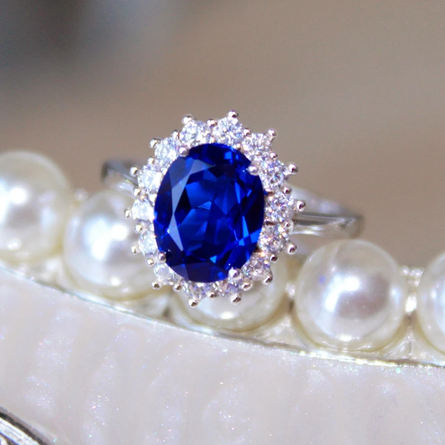 LORIELE™ - Bague entourage Lady Diana En Argent Sterling 925 - Diamant Moissanite Bleu 1 Carat 💎