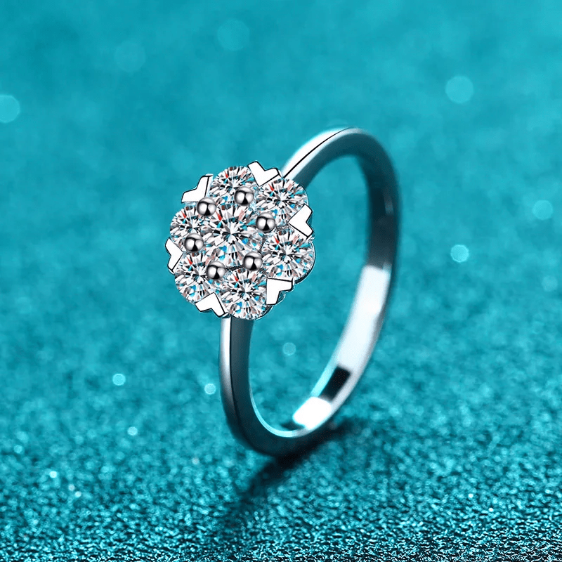 Bague Solitaire Magie Florale En Argent Sterling 925 - Diamant Moissanite 1 Carat 💎Loriele™