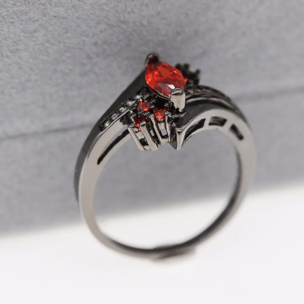 Bague Dame Noire Marquise en Rhodium Noir - Moissanite Rouge 1 Carat 💎