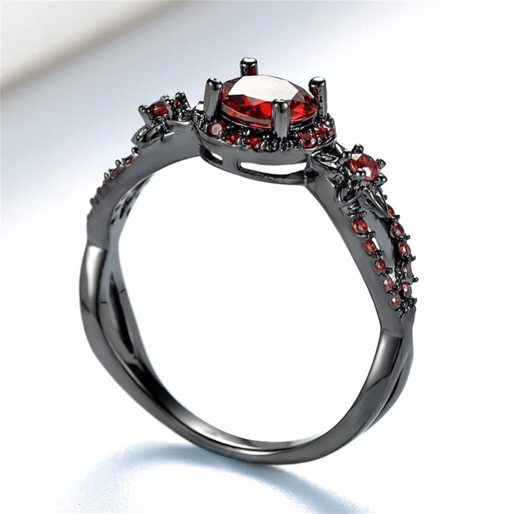 Bague Sépulture de Velours en Rhodium Noir - Moissanite Rouge 1 Carat 💎