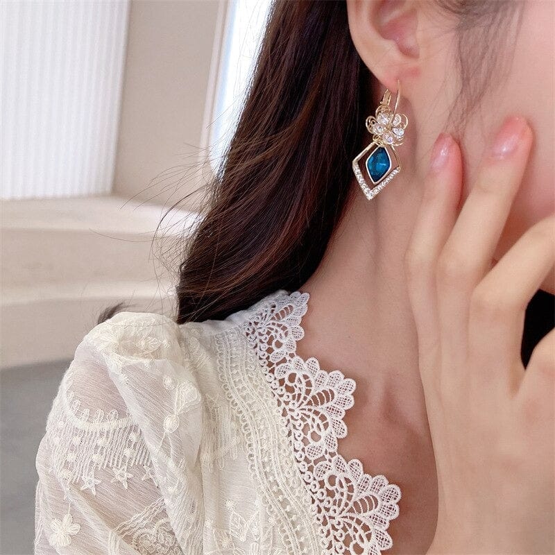 Boucles d'oreilles Fleur de Crystal en Losange en Or 18 Carats - Loriele™