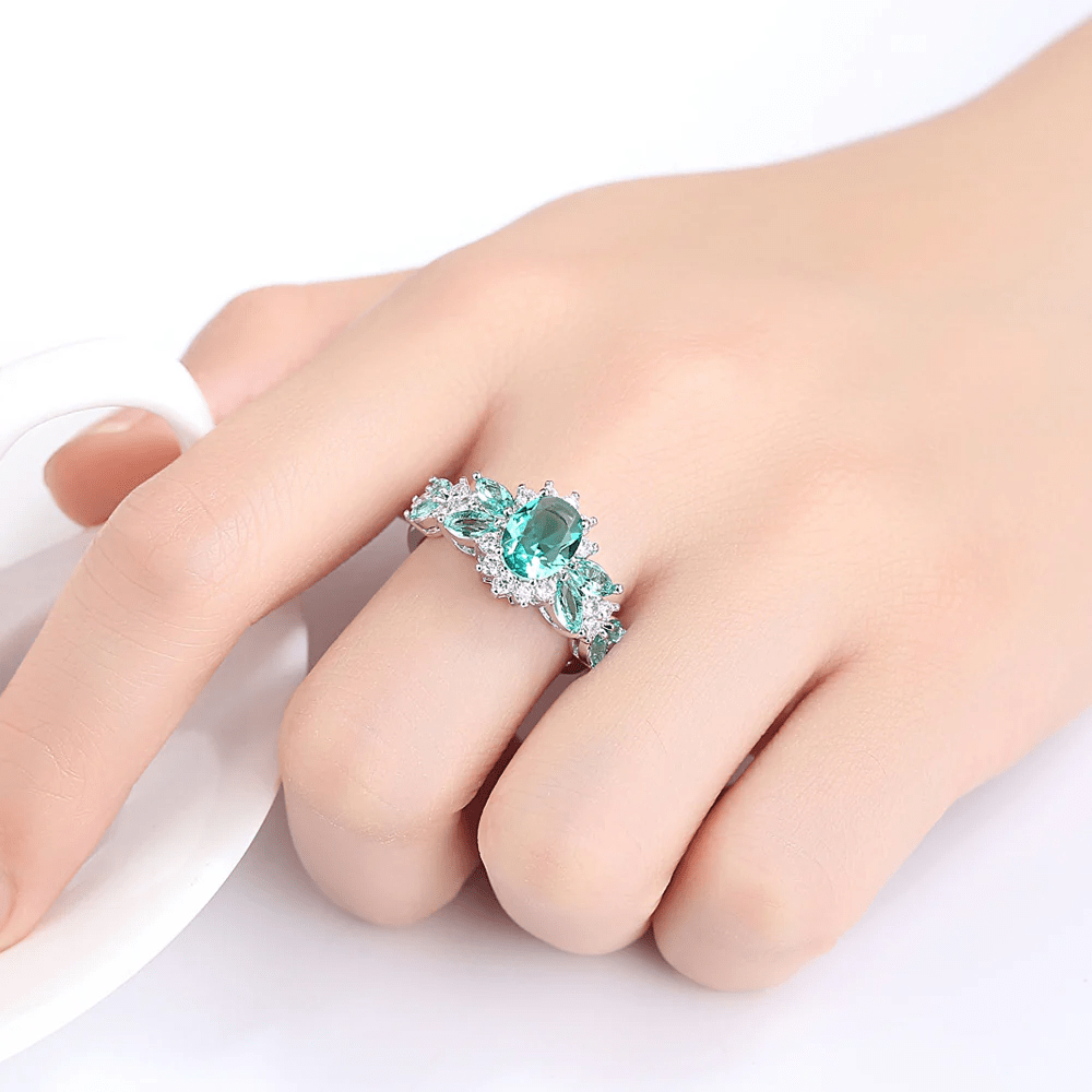 Bague Cocktail Pétale Turquoise - Vert D'Éclat💎
