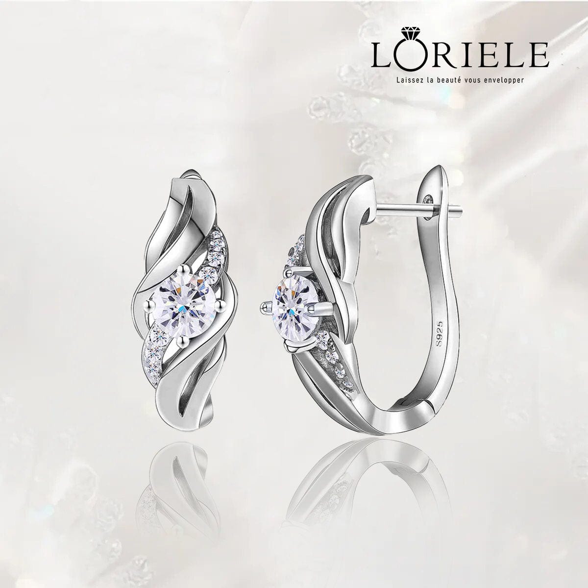 Boucles d'oreilles Spirale Argentée En Argent Sterling - Diamant Moissanite 1 Carat 💎