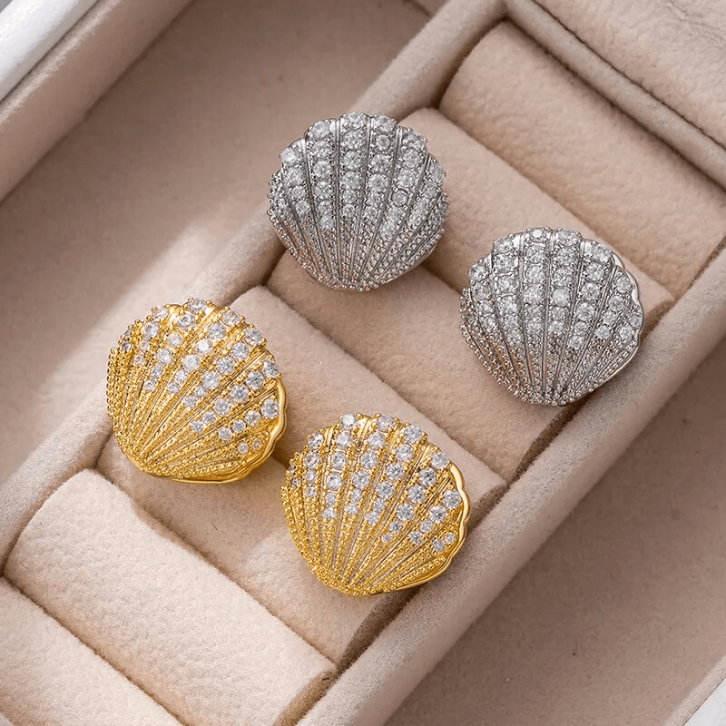 Boucles d'Oreilles Coquillage Marin PlaquĂ© Or 18 Caratsđ