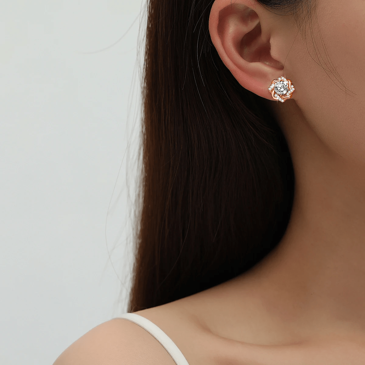 Boucles d'oreilles Rose des Sables Or Rose 18ct- Diamant Moissanite 1 Carat 💎