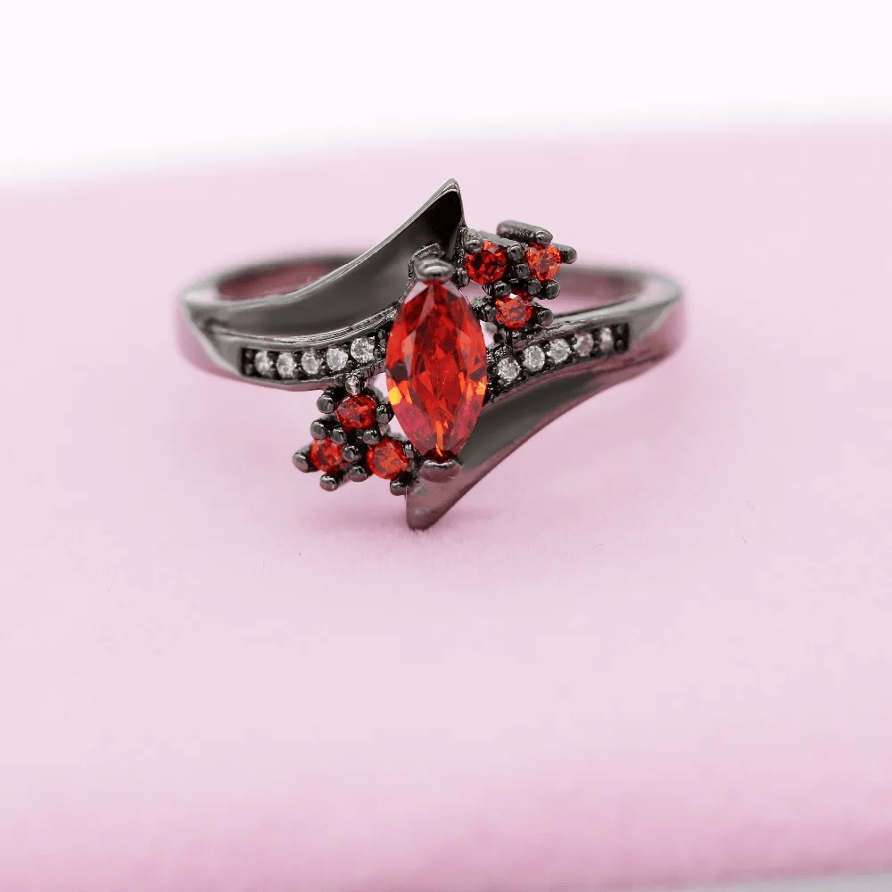 Bague Dame Noire Marquise en Rhodium Noir - Moissanite Rouge 1 Carat 💎