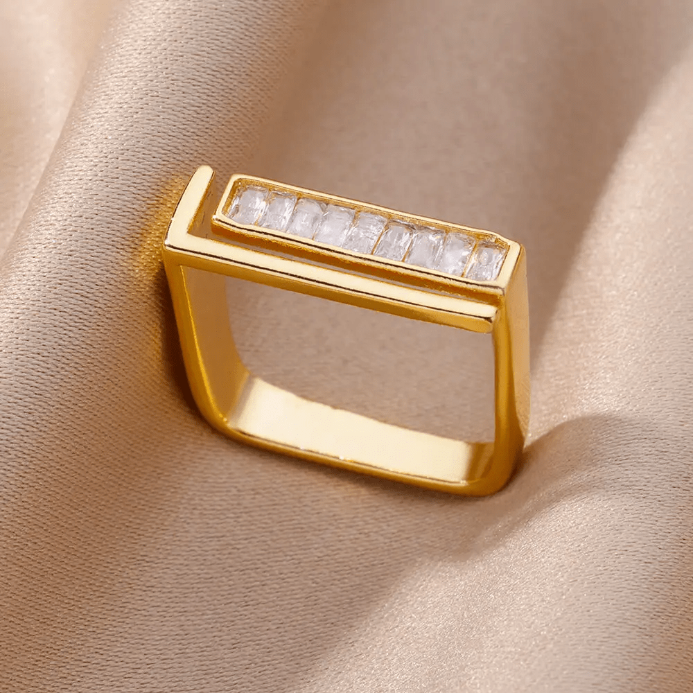 Bague Carrée Marbre Éthérée, Plaquée Or 14K - Zirconium 💎