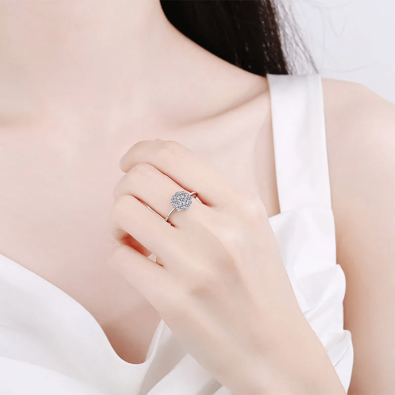 Bague Solitaire Magie Florale En Argent Sterling 925 - Diamant Moissanite 1 Carat 💎Loriele™