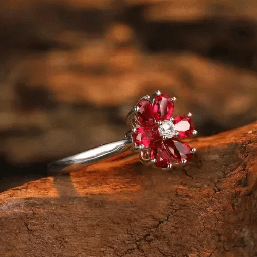 Bague Fleure De Ruby Ecarlate - Crystal Swarovski 🌺💎
