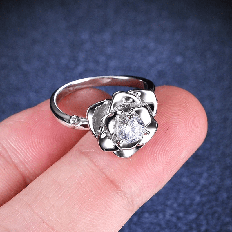 LORIELE - Bague Rose Étoilée en Argent Sterling 925 - Diamant Moissanite 1 Carat 💎