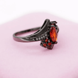 Bague Dame Noire Marquise en Rhodium Noir - Moissanite Rouge 1 Carat 💎