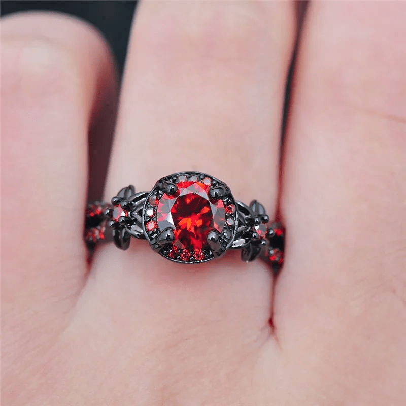 Bague Sépulture de Velours en Rhodium Noir - Moissanite Rouge 1 Carat 💎