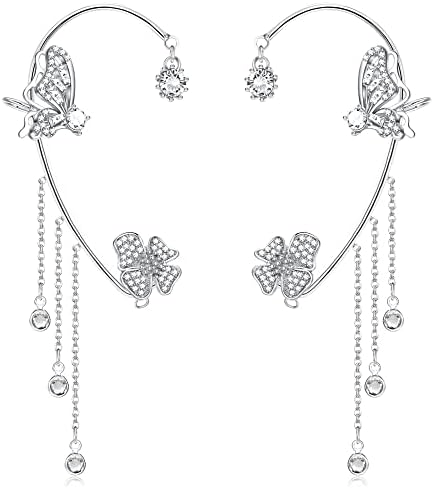 Clips d’oreilles Papillon à fleur pendante 🌺🦋 - Zircone Cubique 💎 x2