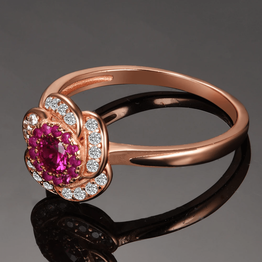 Bague Solitaire Rosa Alba Or Rose 14ct- Diamant Moissanite Rouge 1 Carat 🌹💎