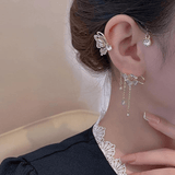 Clips d’oreilles Papillon à fleur pendante 🌺🦋 - Zircone Cubique 💎 x2