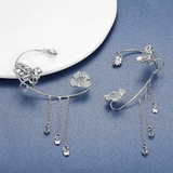 Clips d’oreilles Papillon à fleur pendante 🌺🦋 - Zircone Cubique 💎 x2