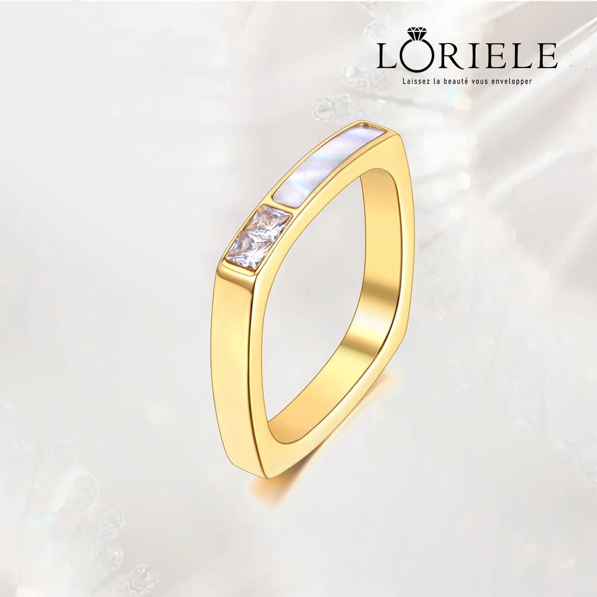 Bague Carrée Isolde Nacrée, Plaquée Or 14K - Diamant Moissanite 1 Carat 💎