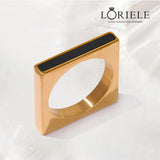 Bague Carrée Ombre Vénusienne, Plaquée Or 14K - Pierre D'onyx ⚫