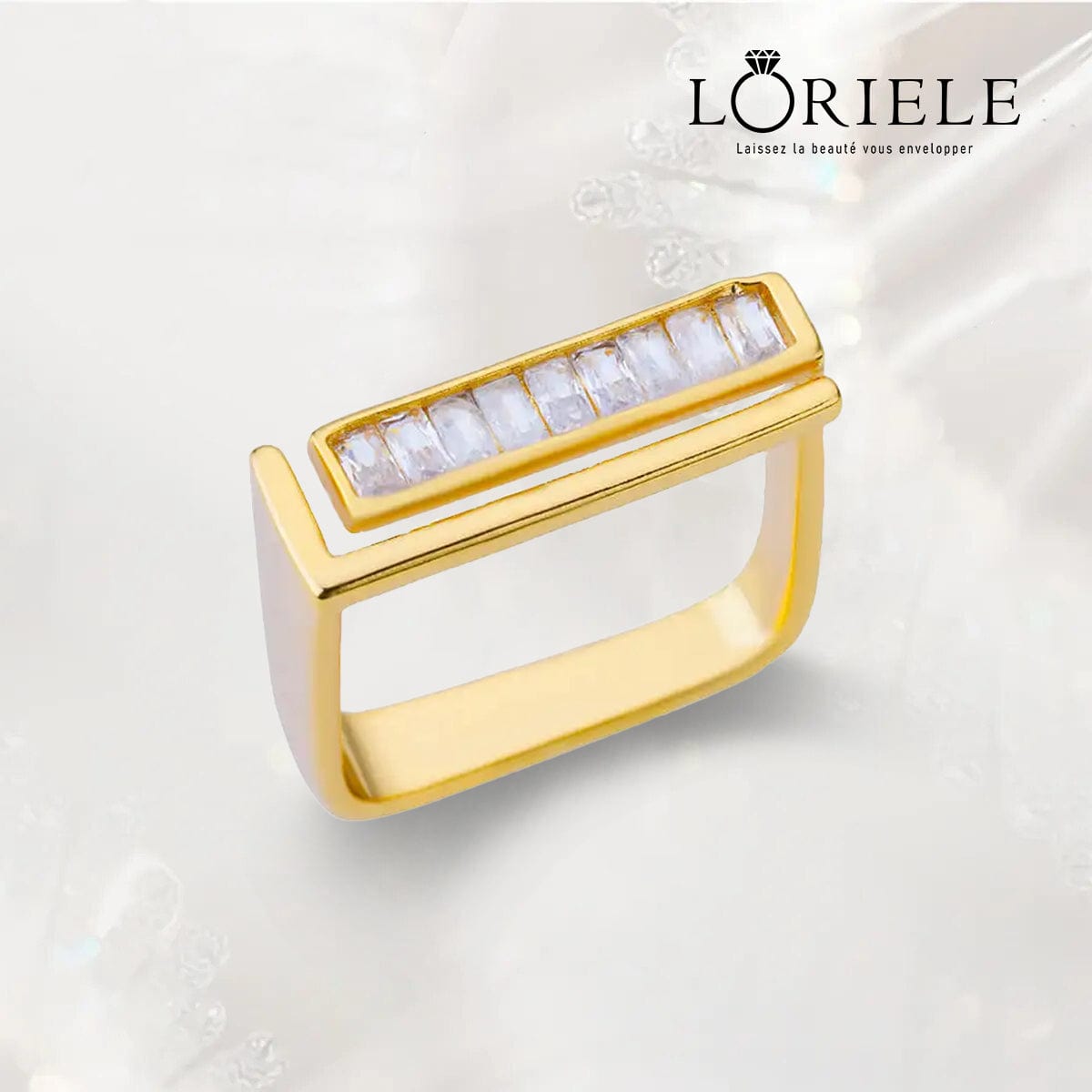 Bague Carrée Marbre Éthérée, Plaquée Or 14K - Zirconium 💎