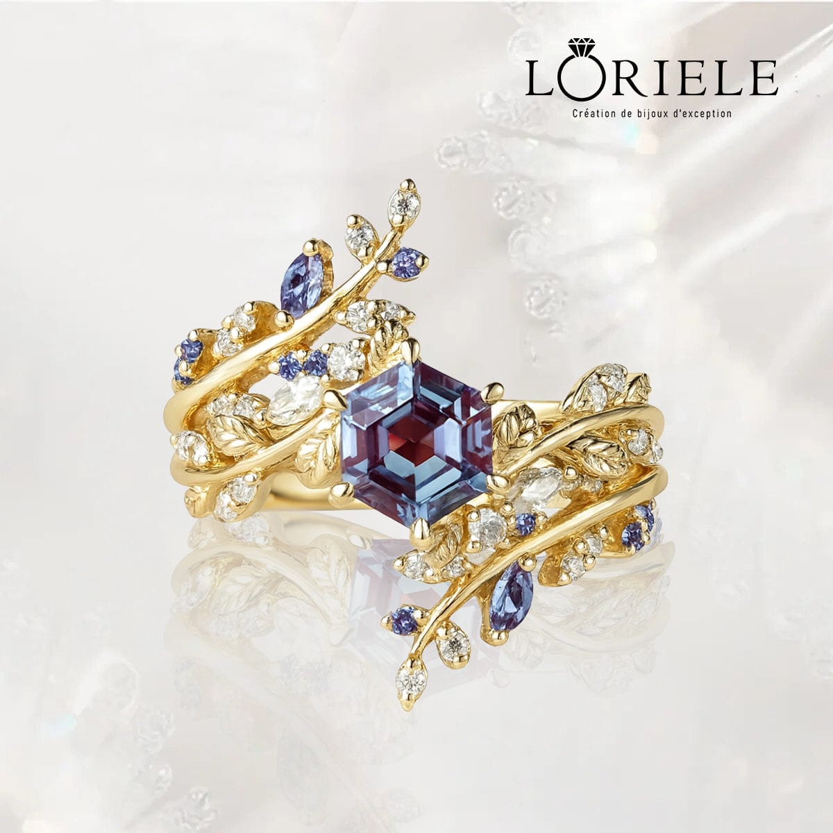 Bague Nymphes Clio Hexaéon - Diamant Moissanite Azur 💎🌿