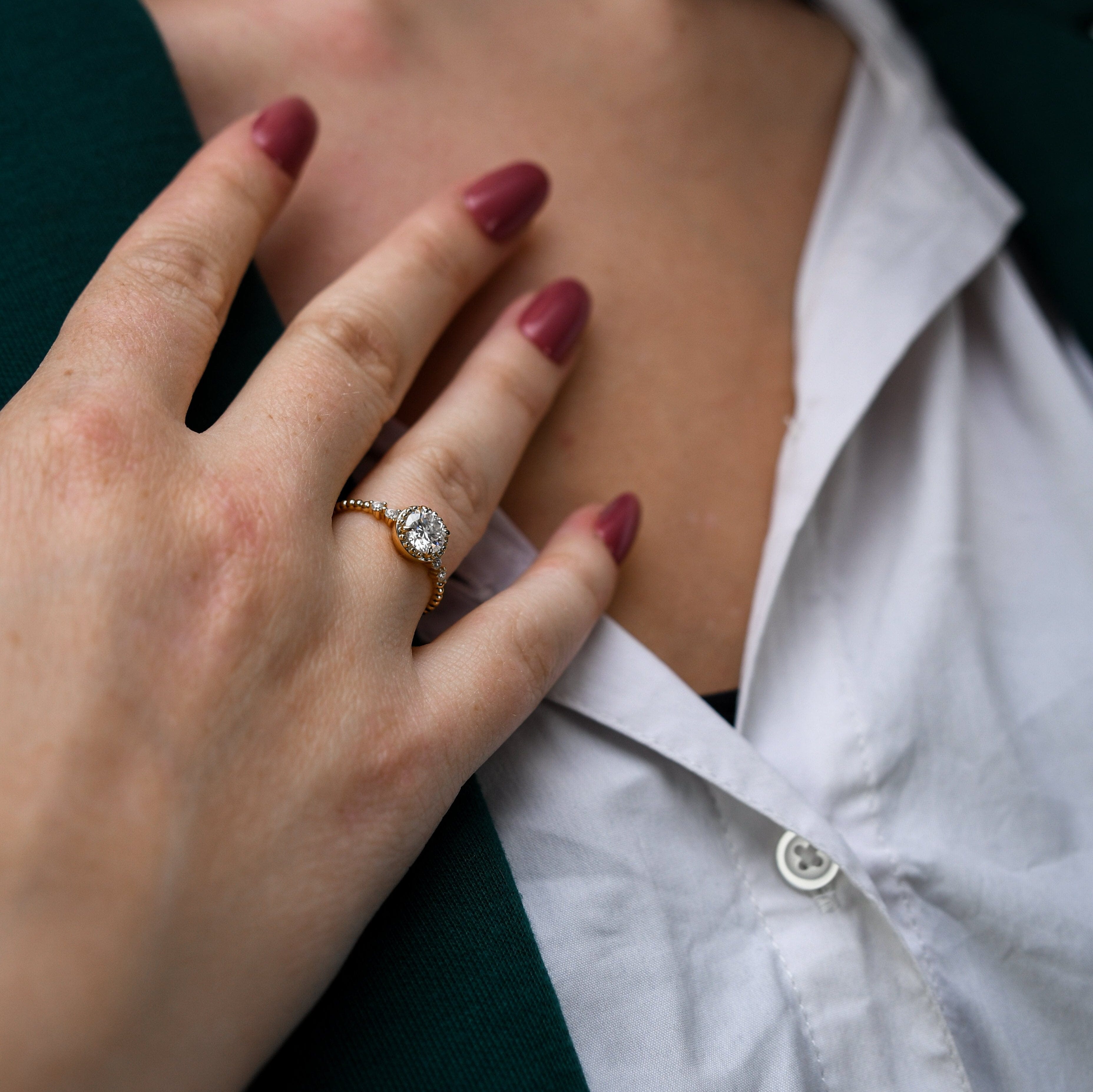 LORIELE - Bague Perle Dorée plaqué Or 18K - Diamant Moissanite 💎
