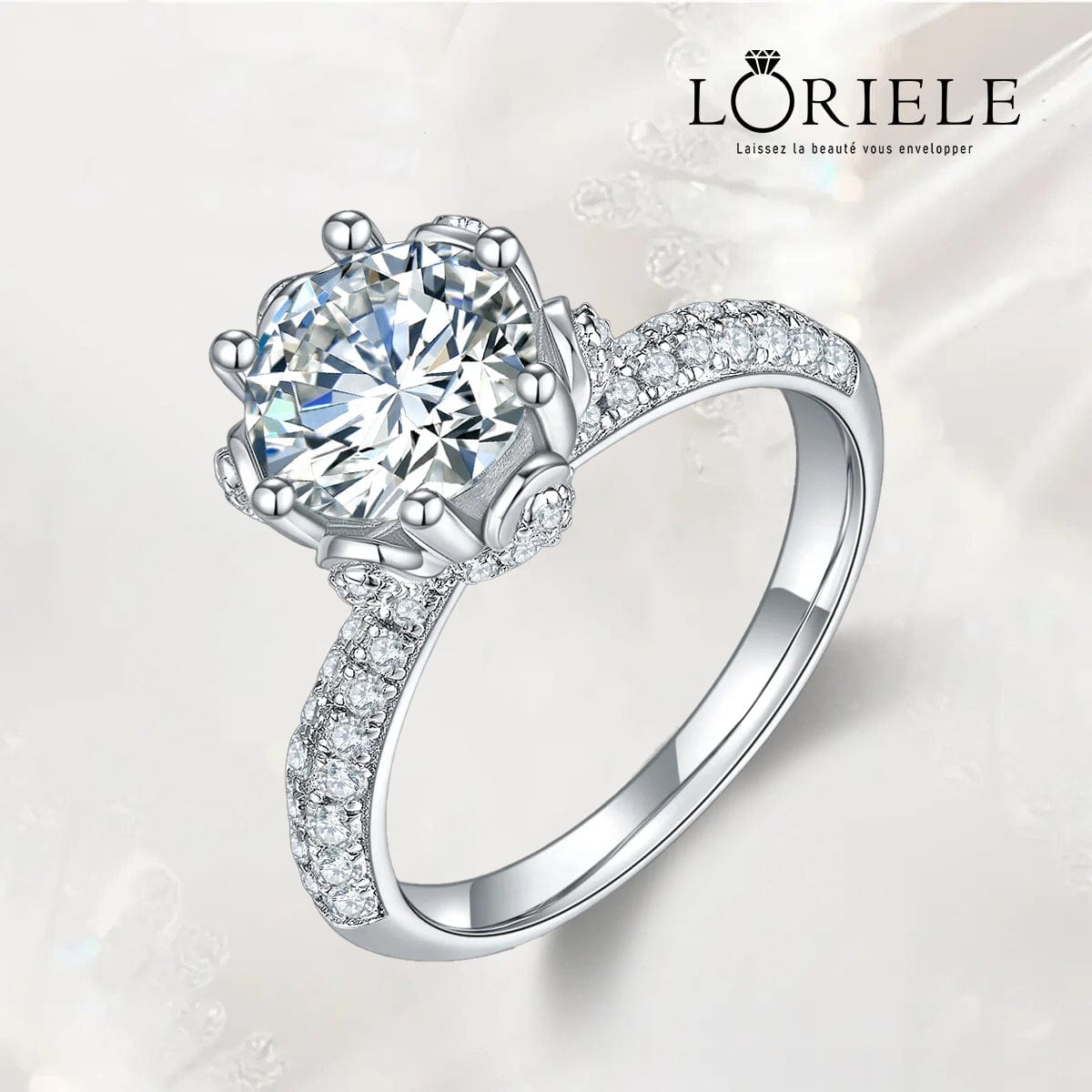 Bague Magnolia en argent sterling 925 avec Diamant 2 CARATS đ