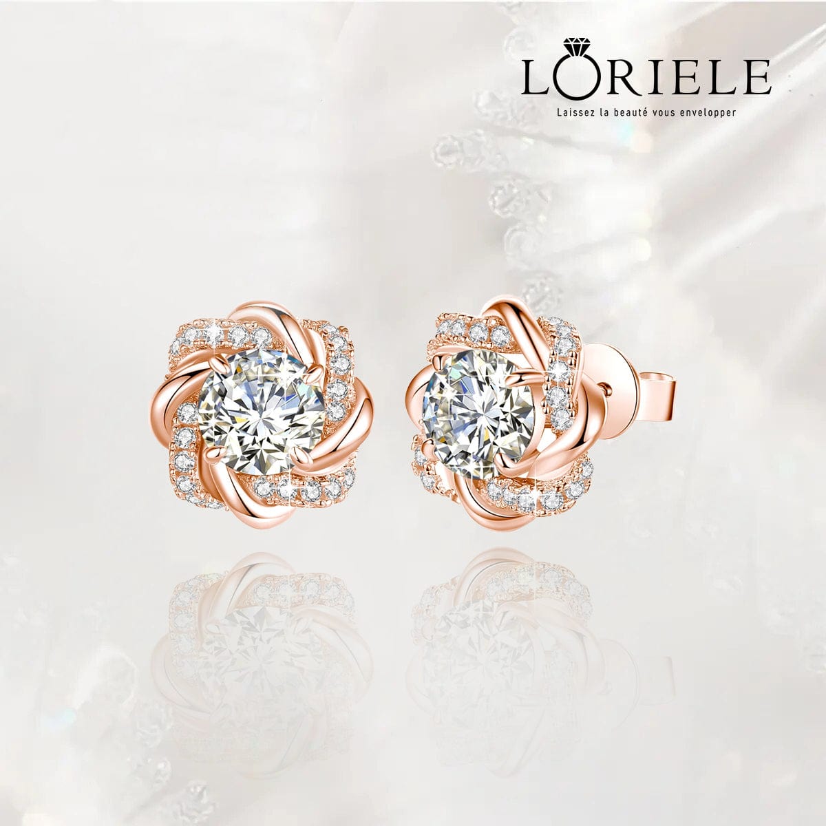 Boucles d'oreilles Rose des Sables Or Rose 18ct- Diamant Moissanite 1 Carat 💎