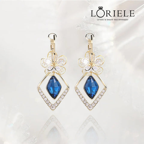 Boucles d'oreilles Fleur de Crystal en Losange en Or 18K - Loriele™
