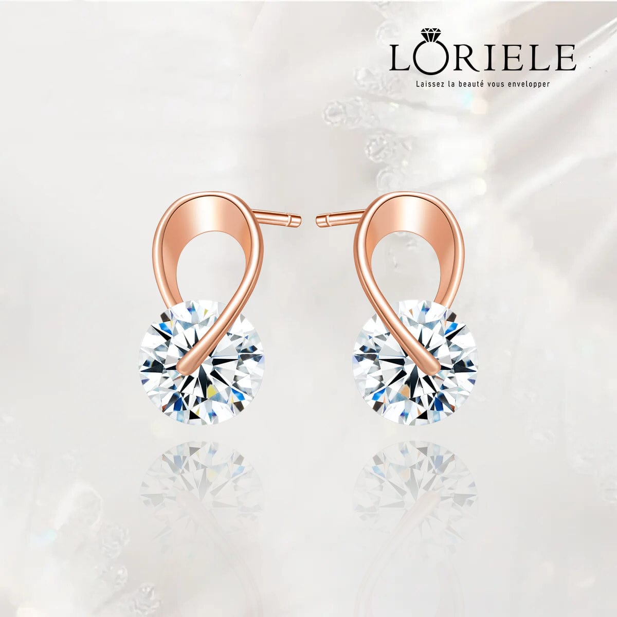 Boucles d'oreilles Nœud Amour Cristallin Or Rose 18ct - Diamant Moissanite 1 Carat 💎