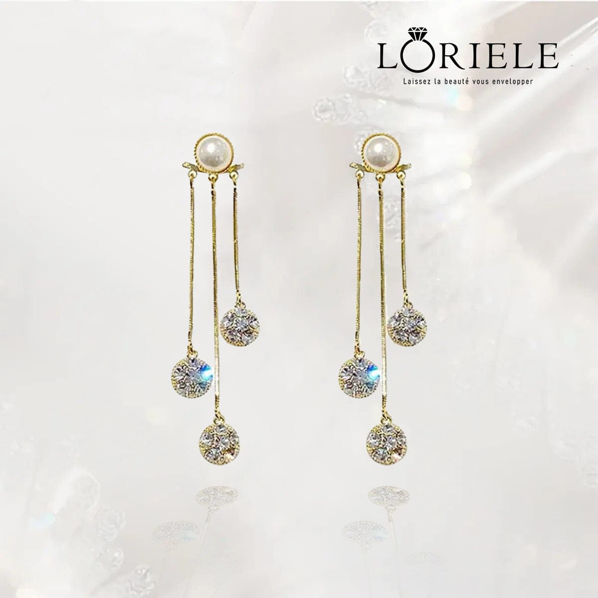 Boucles d'oreilles pendante à perles brillantes - Plaqué Or 18 Carats✨
