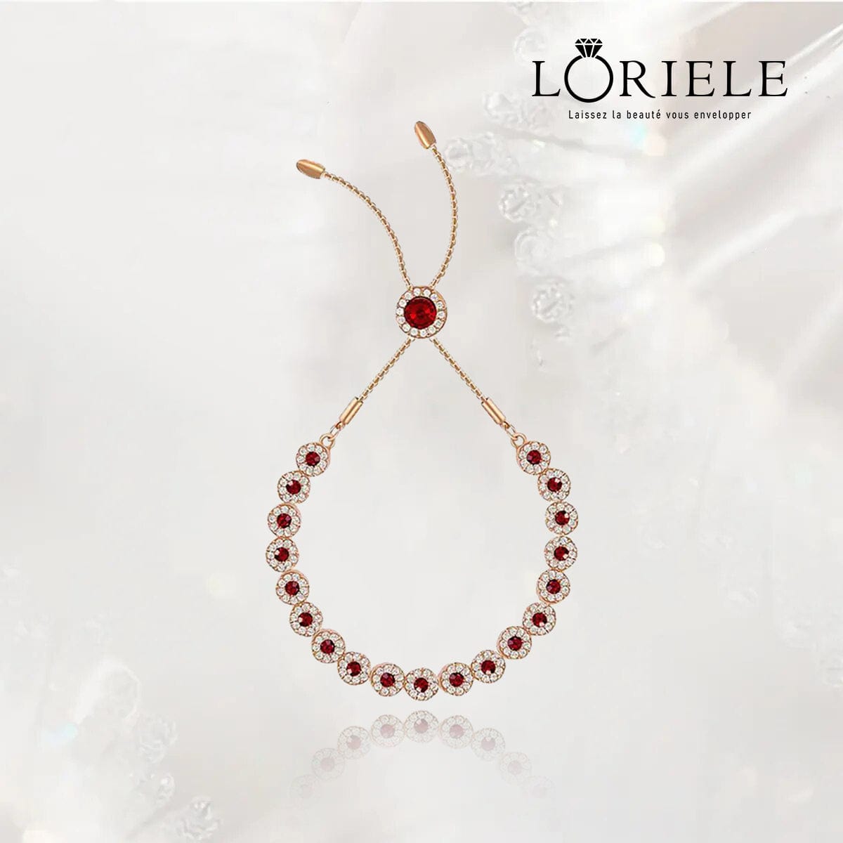 LORIELE - Bracelet Ajustable Ruby Fleur Ecarlate plaqué Or 14K🌹