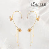 Clips d’oreilles Papillon à fleur pendante 🌺🦋 - Zircone Cubique 💎 x2